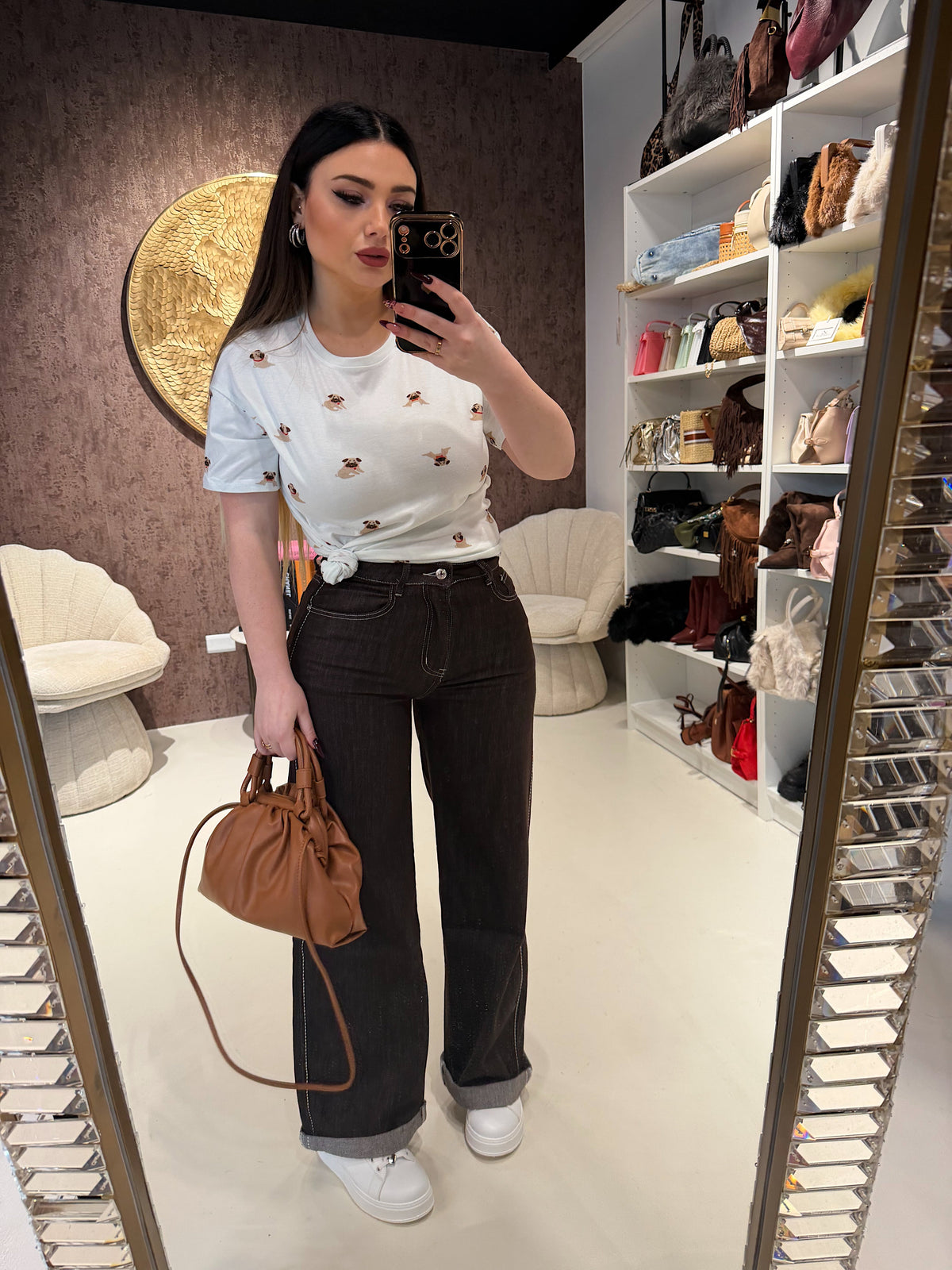 Jeans Wide Leg “Cocoa Stitch”