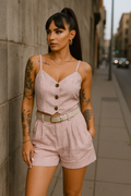 Completo top e short con cintura cipria