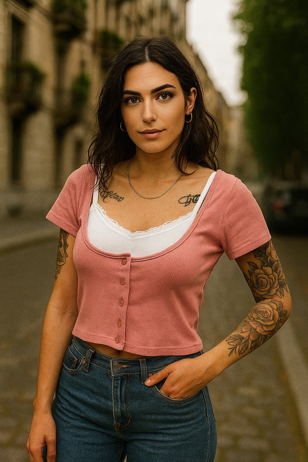 Maglia rosa con canotta