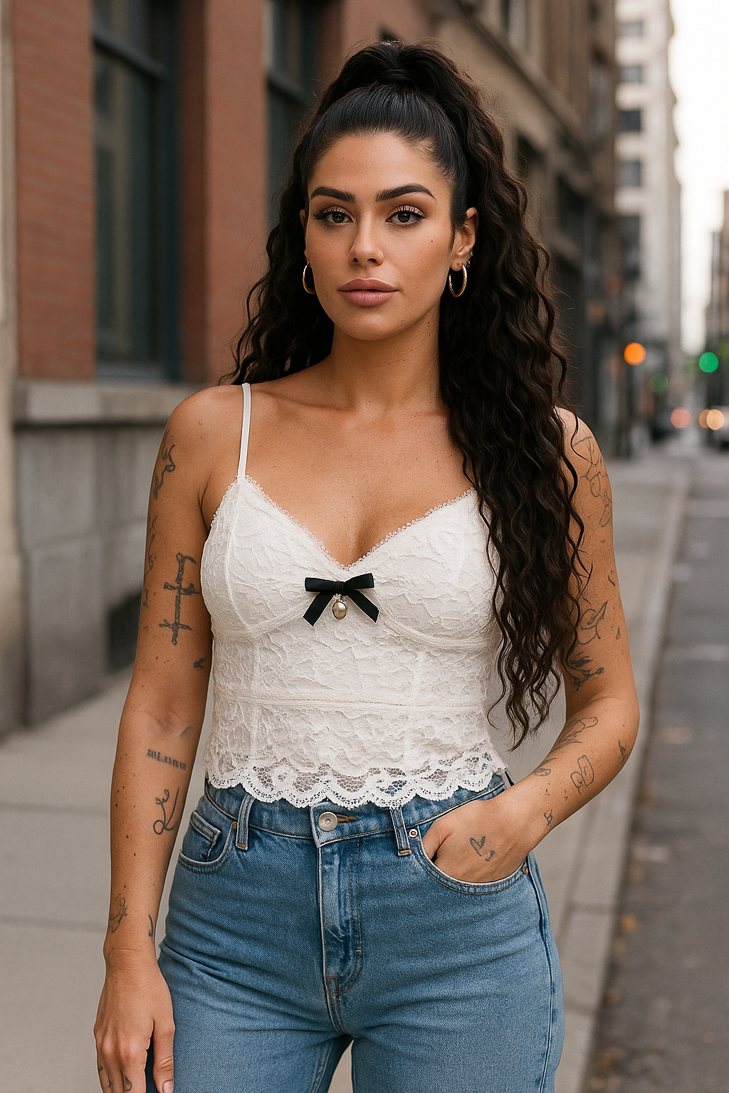 Top in pizzo con fiocco