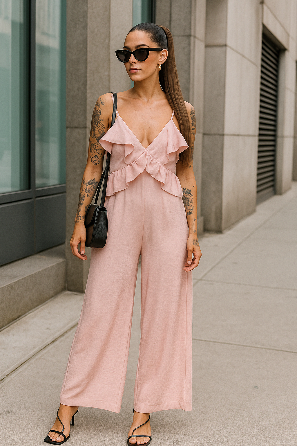 Tuta rosa con rouches