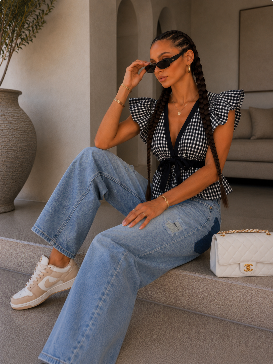 Jeans con strappi e dettaglio tasca