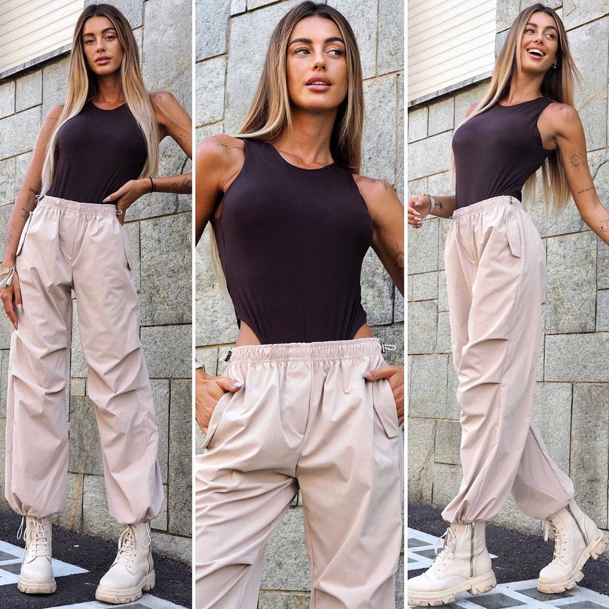 Pantalone beige cargo