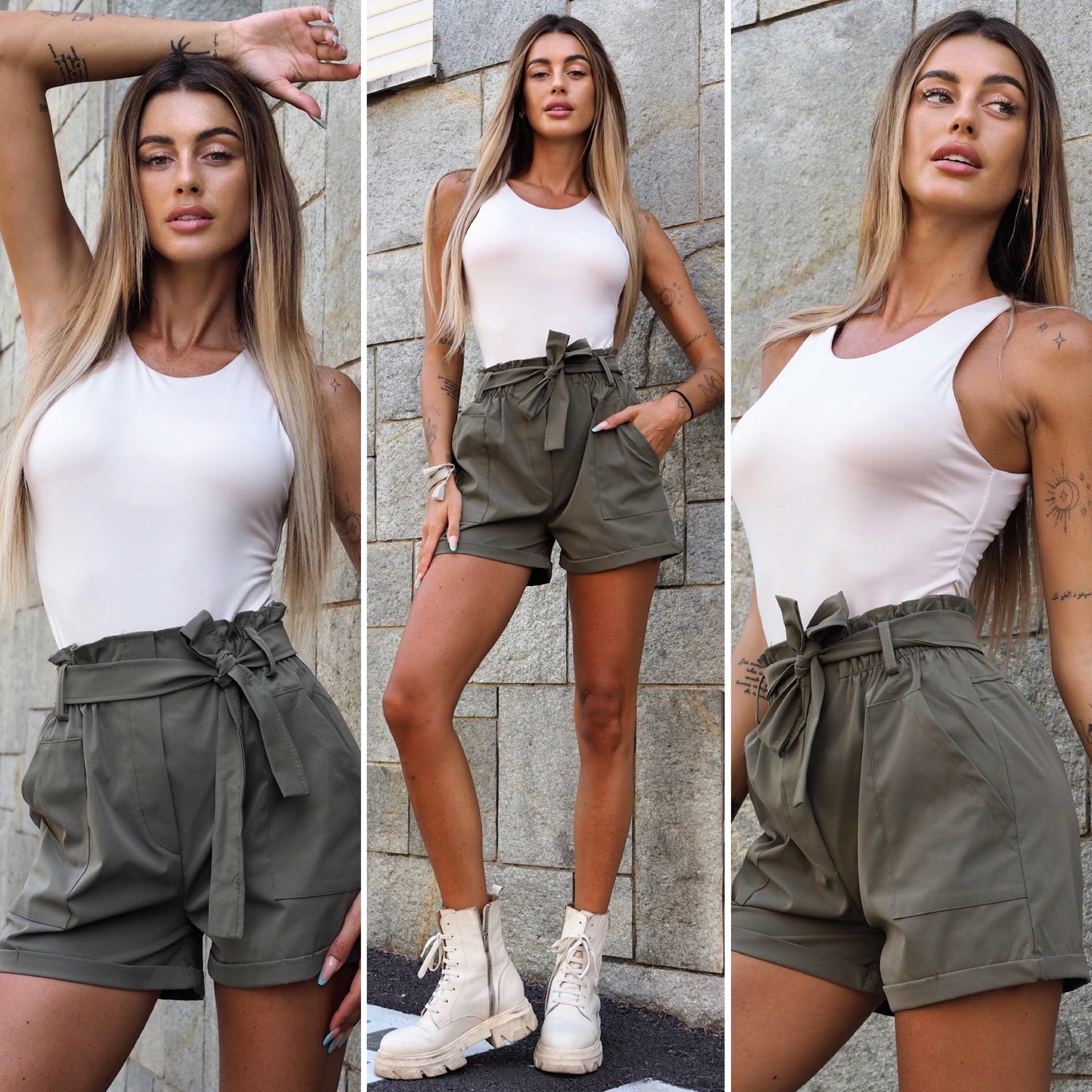 Short con fiocco verde militare