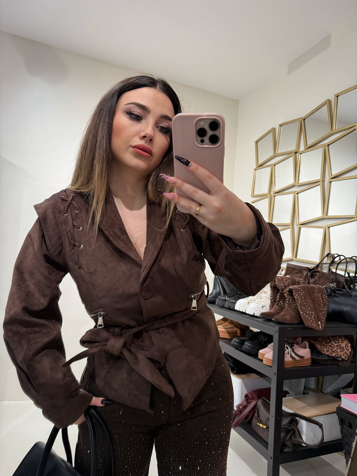 Giacca in Suede con Cintura