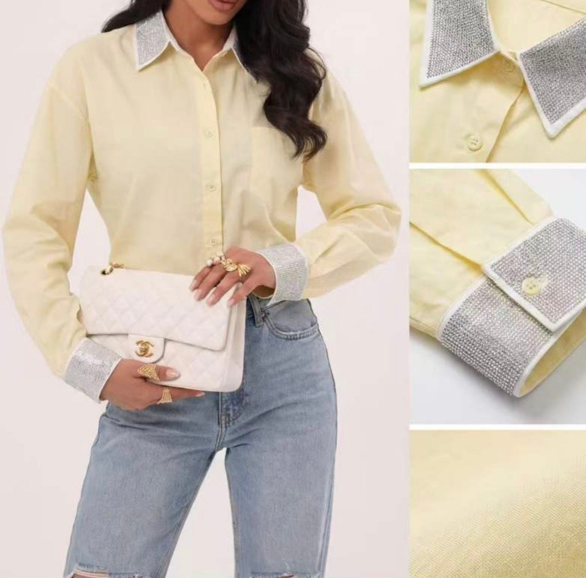 Camicia con brillantini su polso e maniche