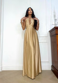 Abito lungo in raso beige