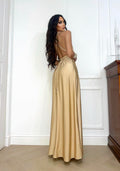 Abito lungo in raso beige