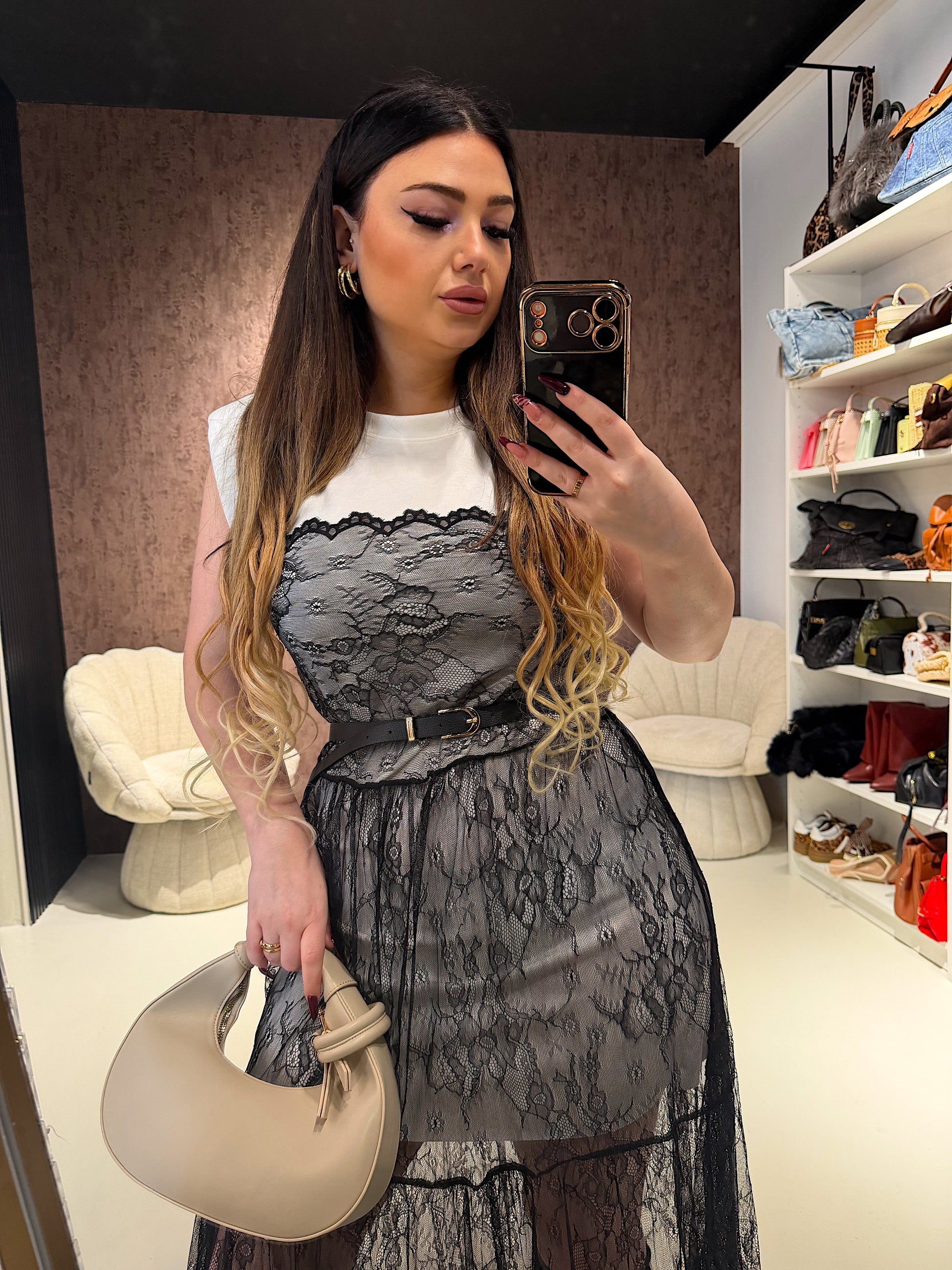 Abito lace elegance con cintura