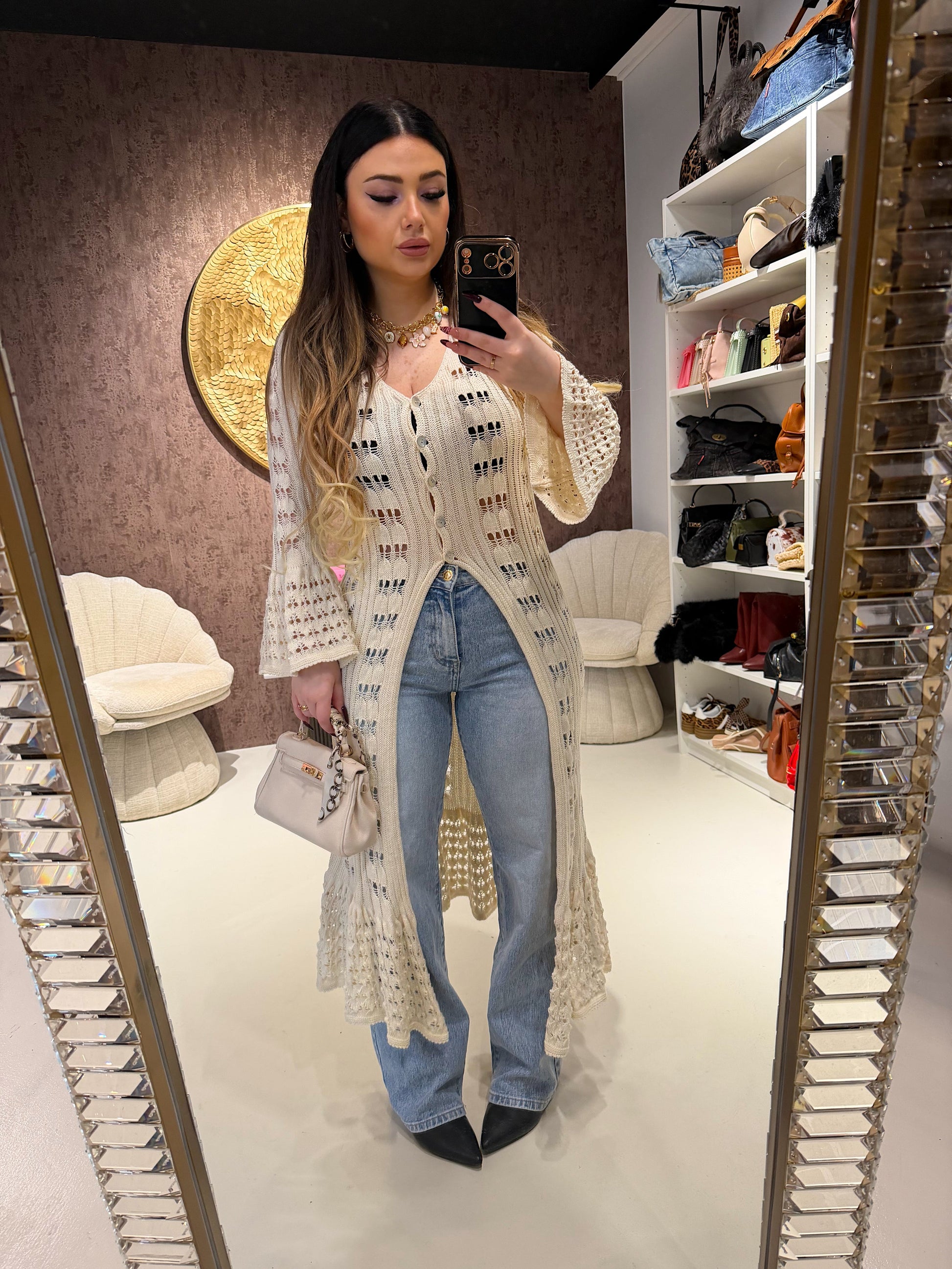 Cardigan lungo traforato