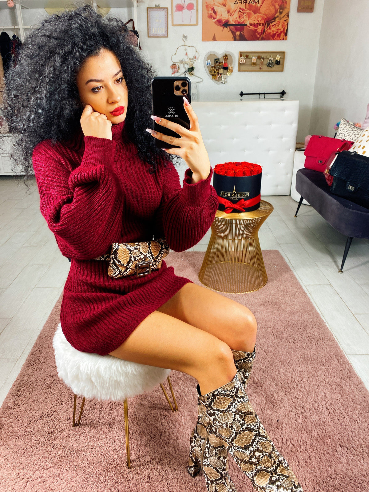 Abito in lana bordeaux
