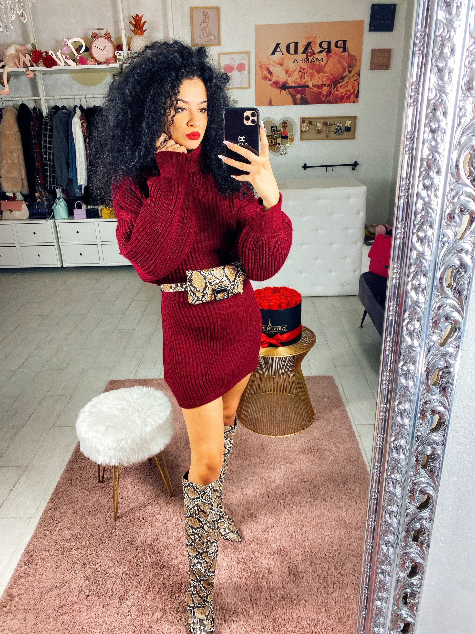 Abito in lana bordeaux