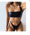 Bikini in vinile monospalla due pezzi
