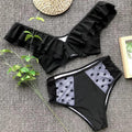 Bikini scollo a barchetta con trasparenze a pois