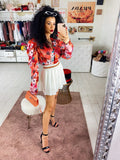 Body in raso con fiori arancio