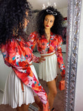 Body in raso con fiori arancio