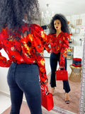 Body in raso con fiori rossi