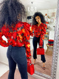 Body in raso con fiori rossi
