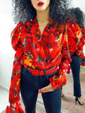 Body in raso con fiori rossi