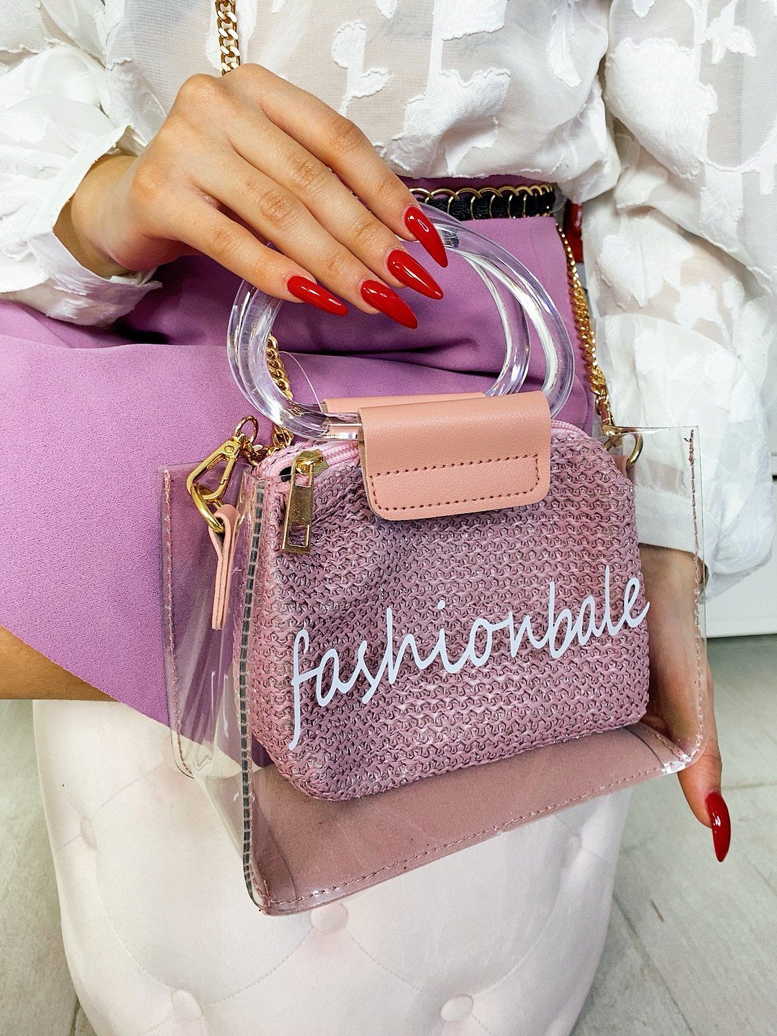 Borsa in plexi con manici e pochette
