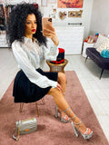 Camicia in raso con frange e strass