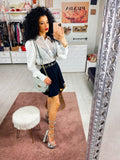 Camicia in raso con frange e strass