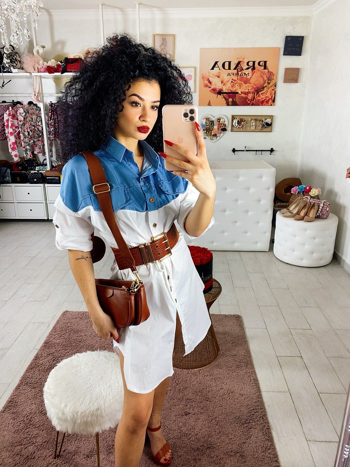 Camicione con dettaglio in jeans