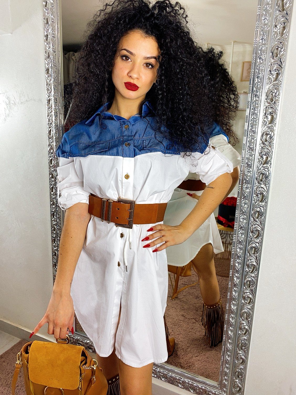 Camicione con dettaglio in jeans