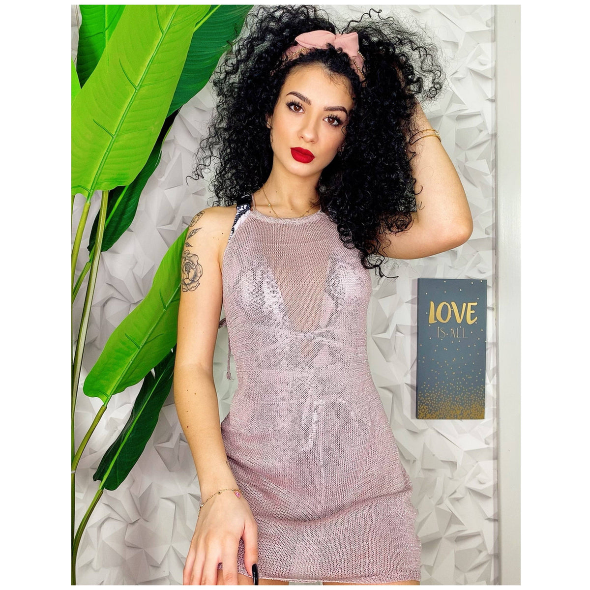 Cerchietto rosa con strass oro