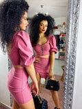 Completo top e gonna rosa manica bombata