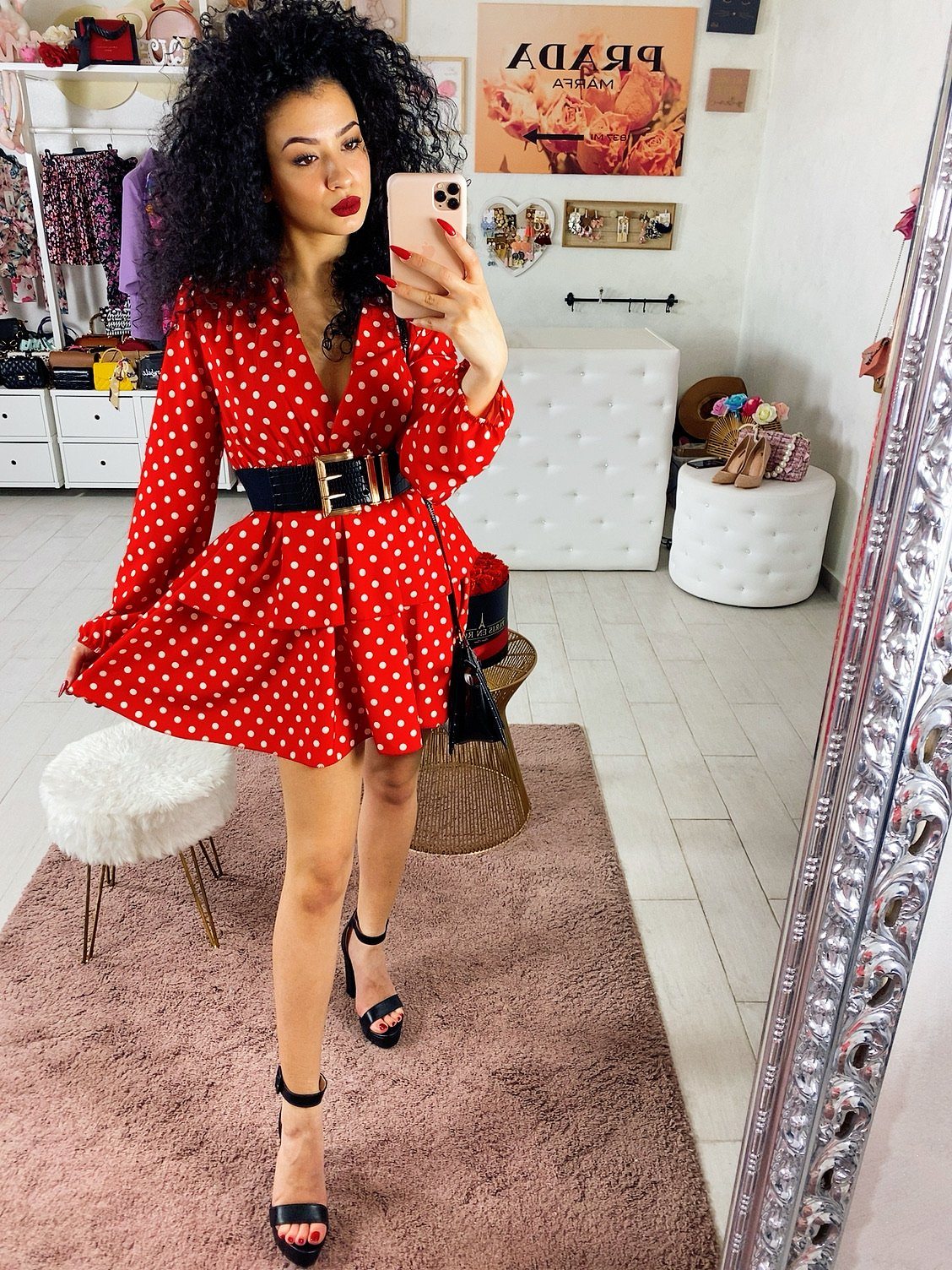 Dress a balze a pois rosso
