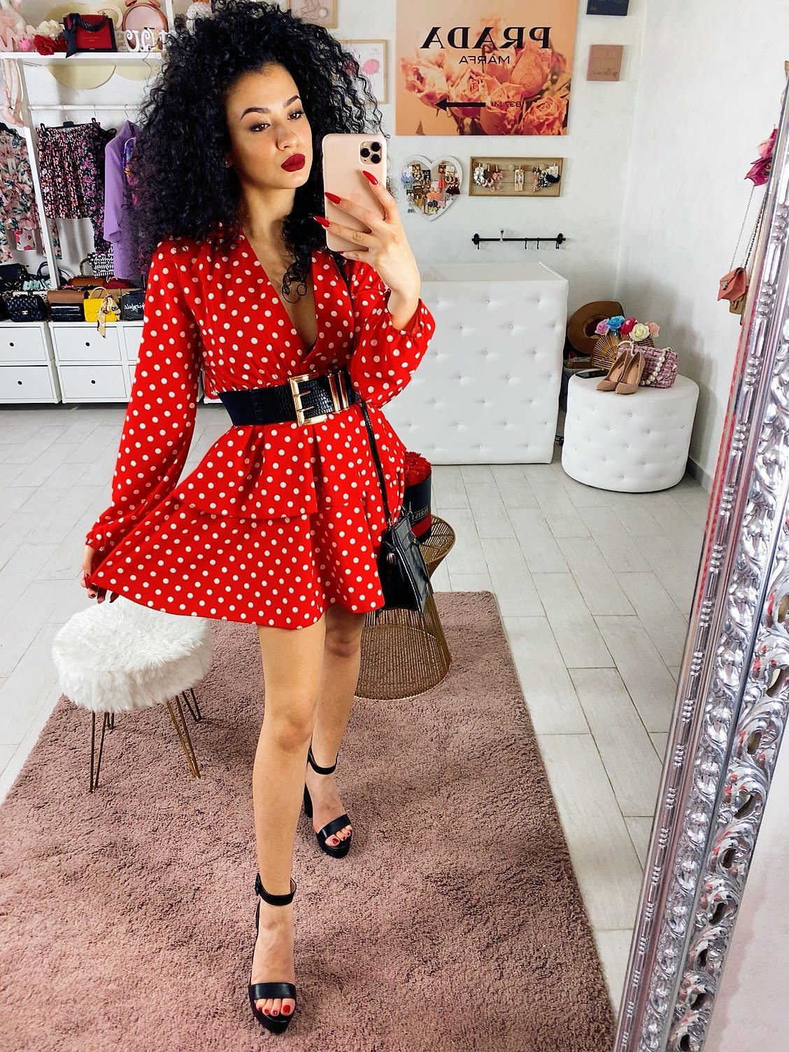 Dress a balze a pois rosso