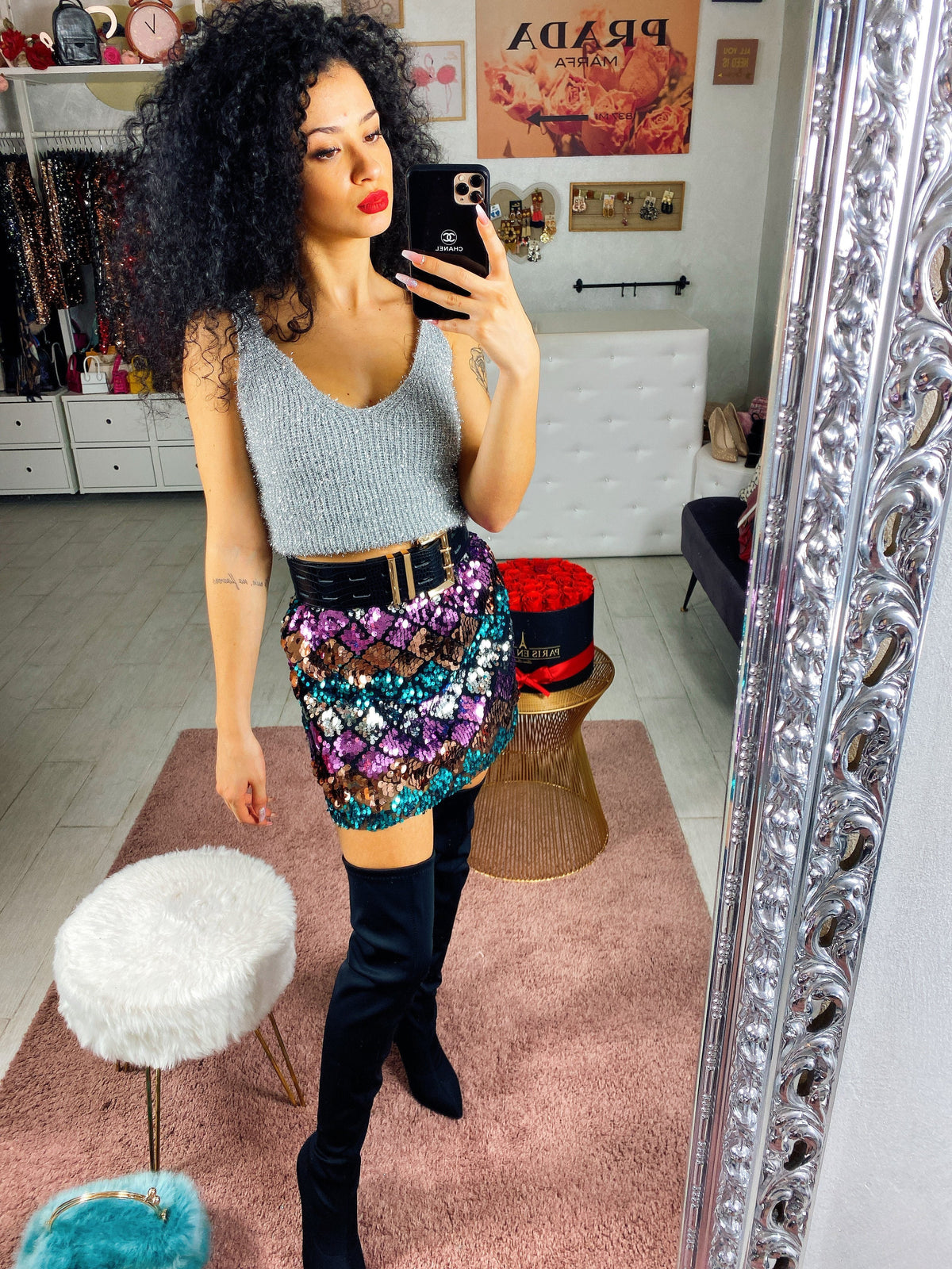 Gonna con paillettes multicolore