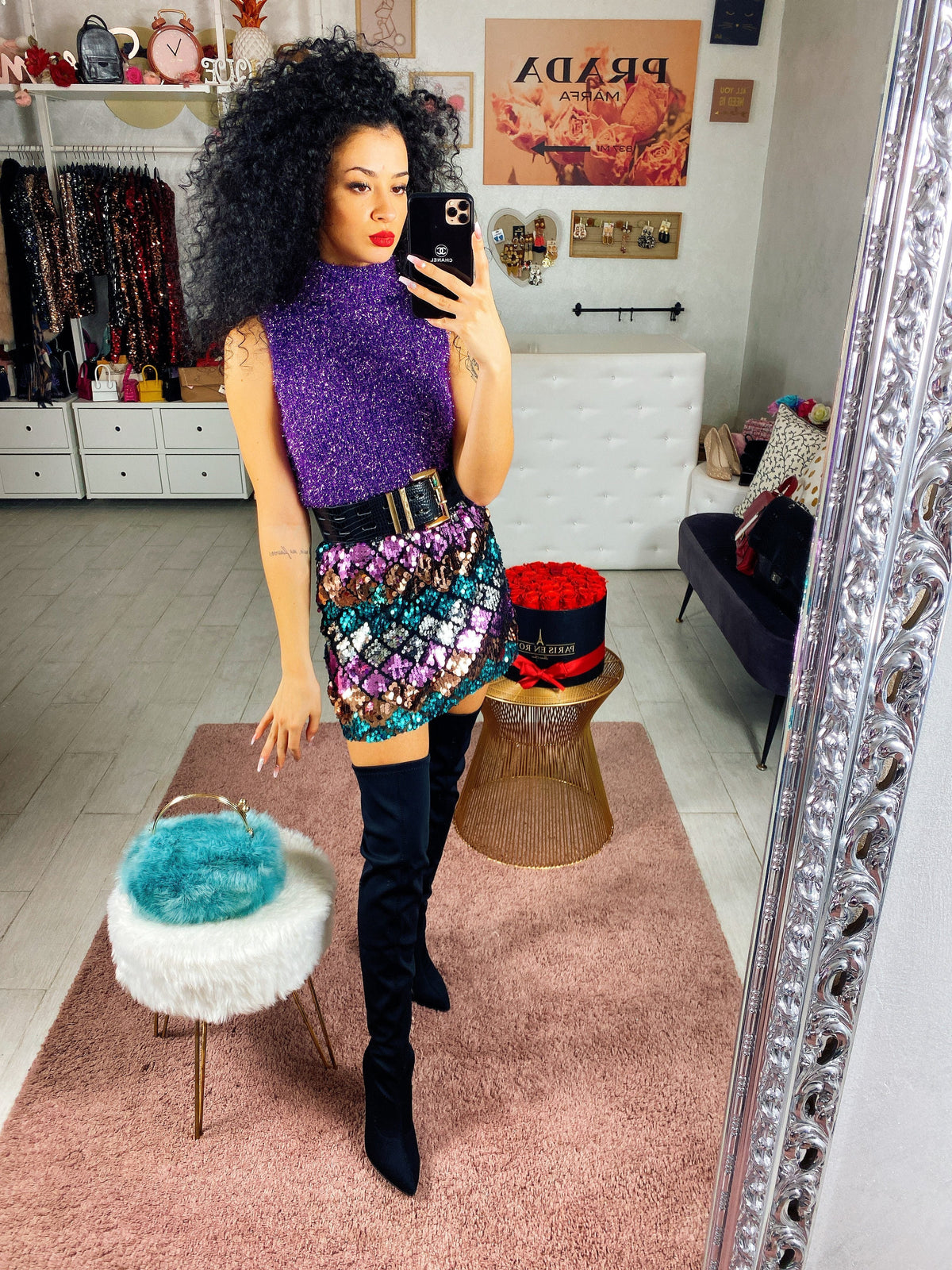Gonna con paillettes multicolore