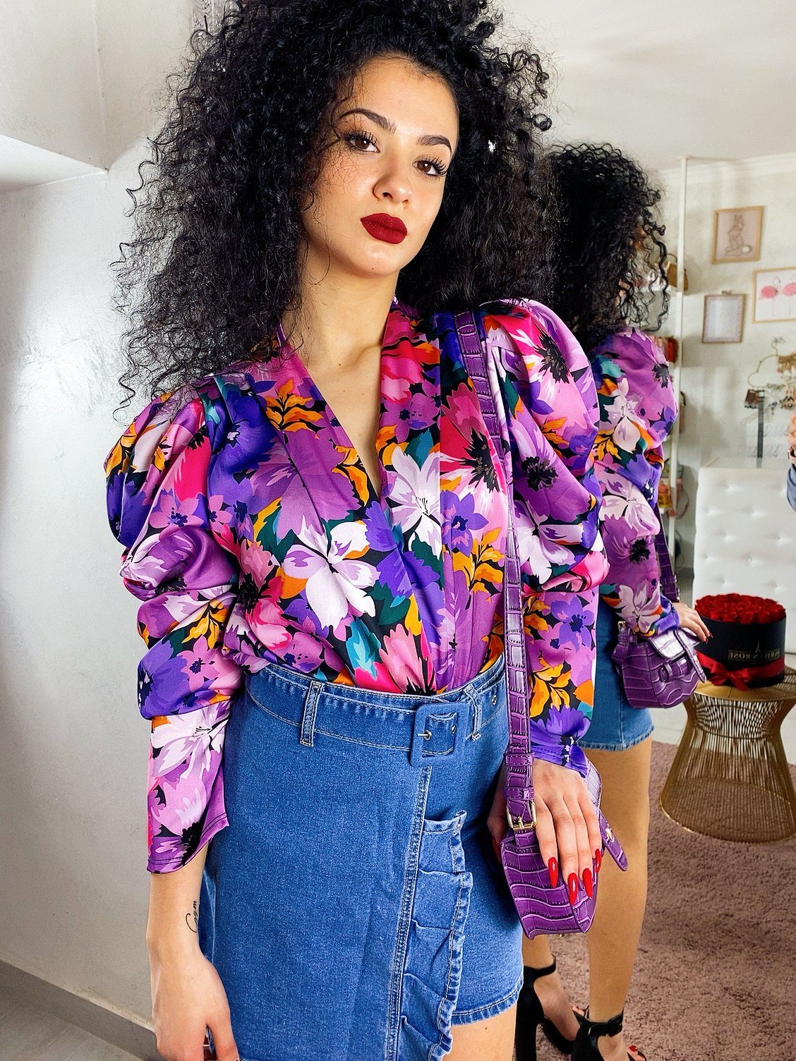 Gonna di jeans con cintura e rouge