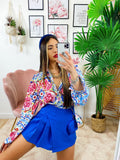 Camicia fiorata con borsetta base Celeste
