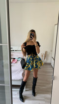 Top crop arricciato con manichina nero