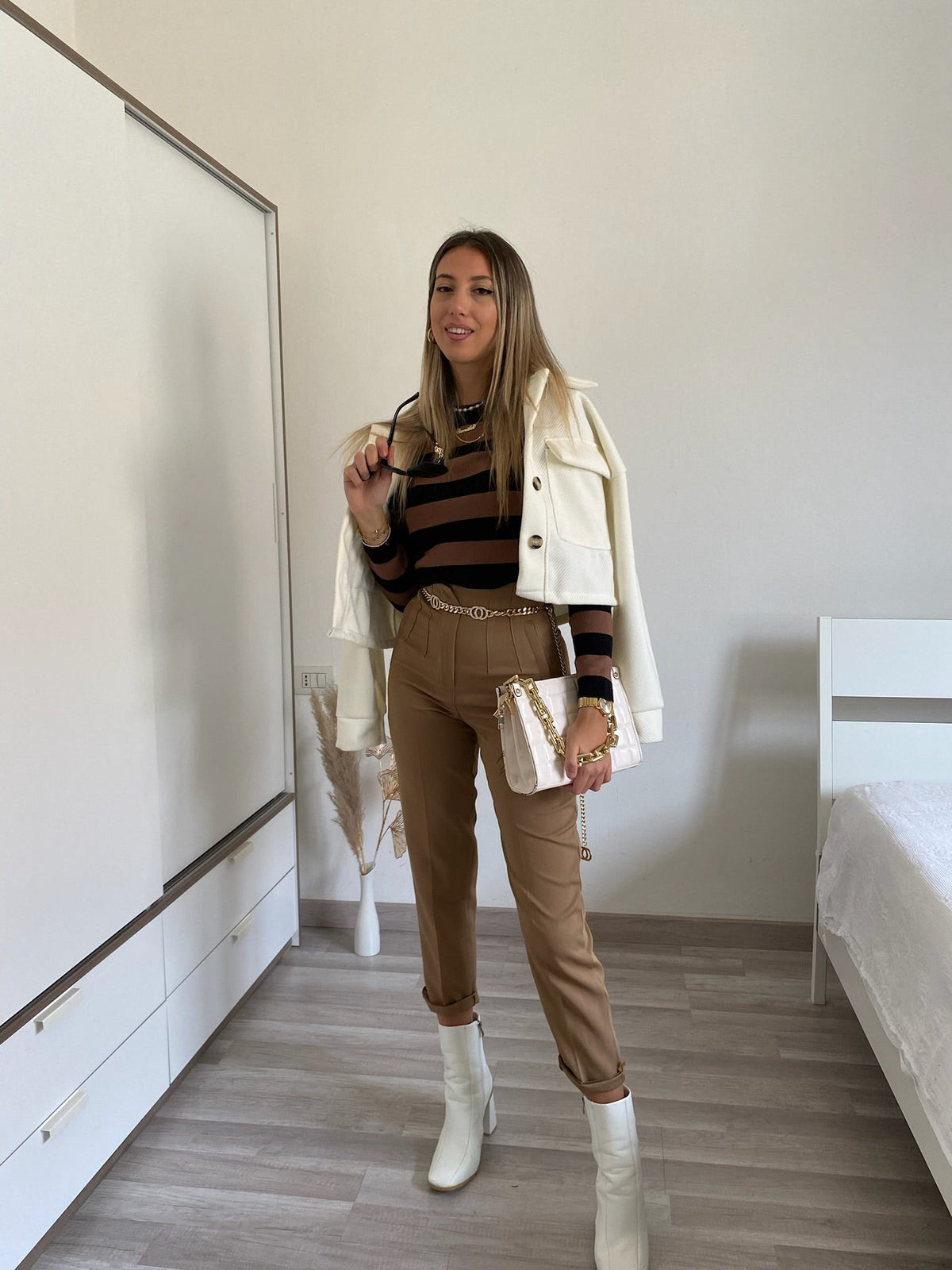 Maglioncino a righe Nero Camel