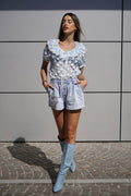 Short in jeans cuore in strass