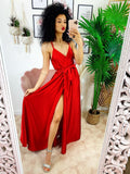 Abito in raso con maxi spacco