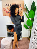 Abito midi Nero con borchie e spacco