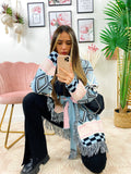 Cardigan frange e cinta celeste