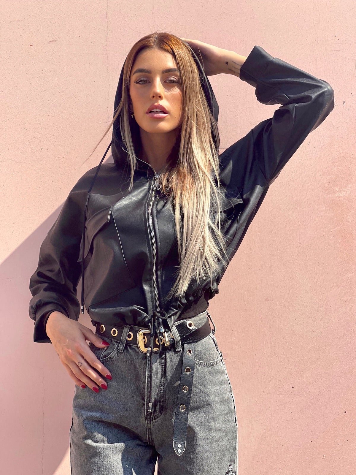 Giubbino in eco pelle nero