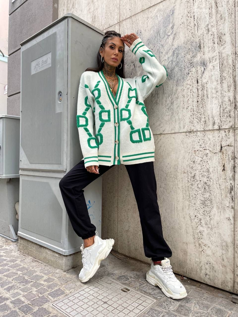 Cardigan influencer verde Top quality
