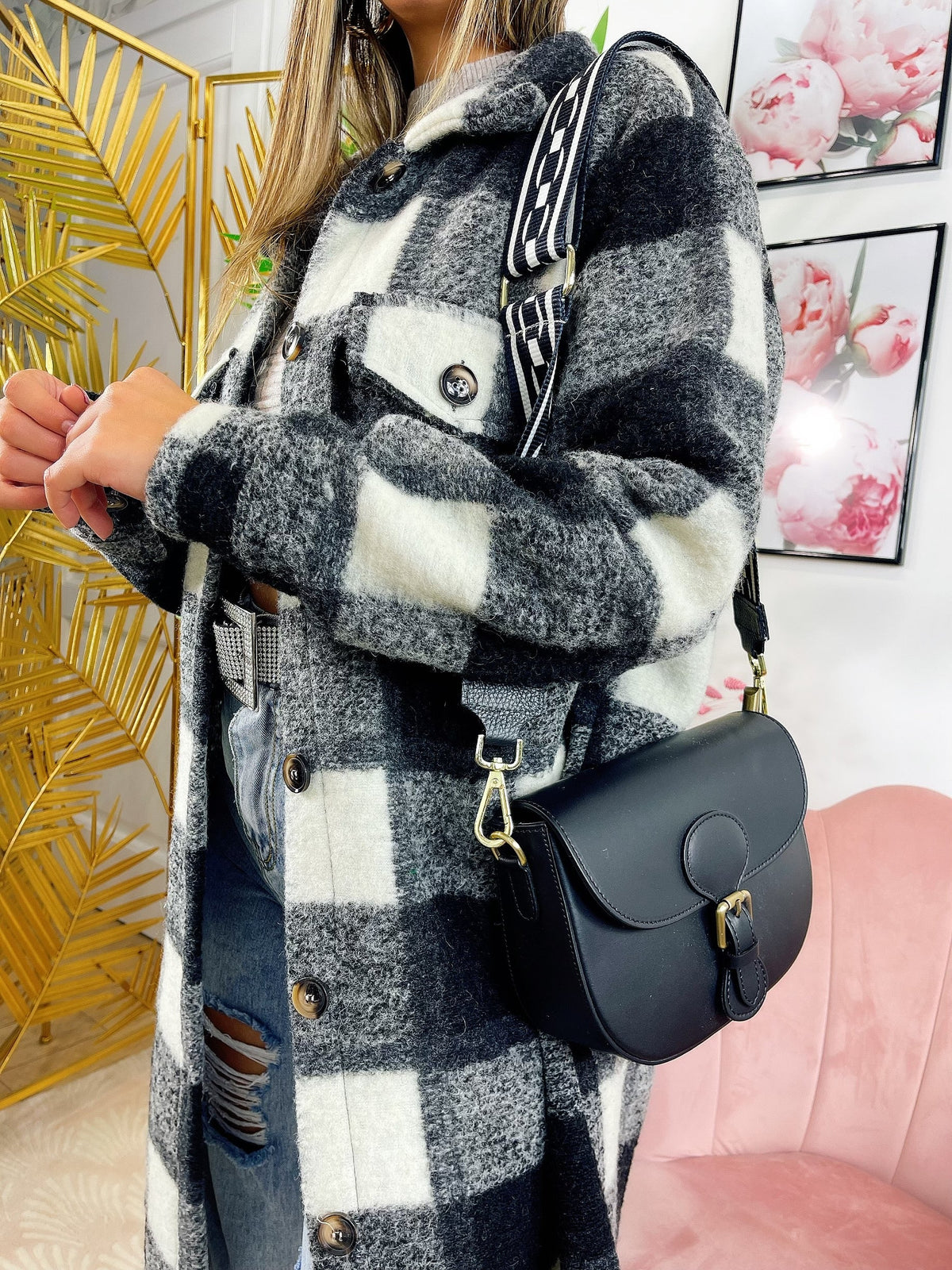 Pochette in pelle con cintura a fantasia