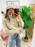 Maglione collo alto con rose Beige