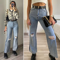 Jeans wide leg con strappi e dettaglio