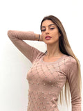 Abito in maglia con strass nude