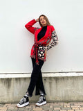 Cardigan con frange e cintura rosso
