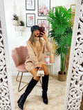 Maxi maglione collo alto con perle rosa